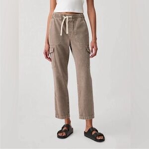 Gap Denim Womens Large Easy Jean Cargo Pants Pull On Mushroom Acid Wash Beige